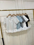 Women Round Neck Lacey Detail Button Down Tops